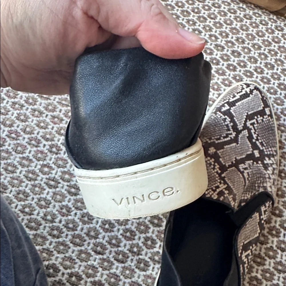 VINCE Blair 5 Snakeskin Print Leather Slip On Sneakers in Taupe Women's 9